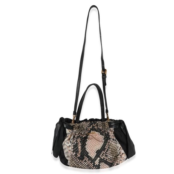 Prada Black Pink Python Print Nylon Medium Pitone Hobo - Picture 4 of 8